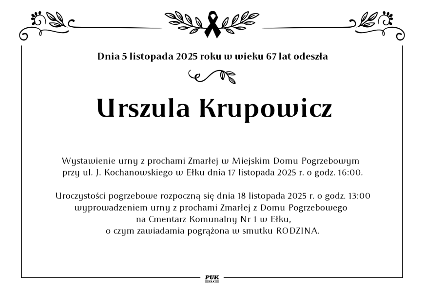 Urszula Krupowicz - nekrolog